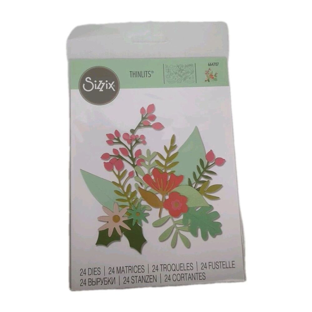 Retired Sizzix Thinlits Floral Abundance #664707 24 pc Flowers Spring Cards